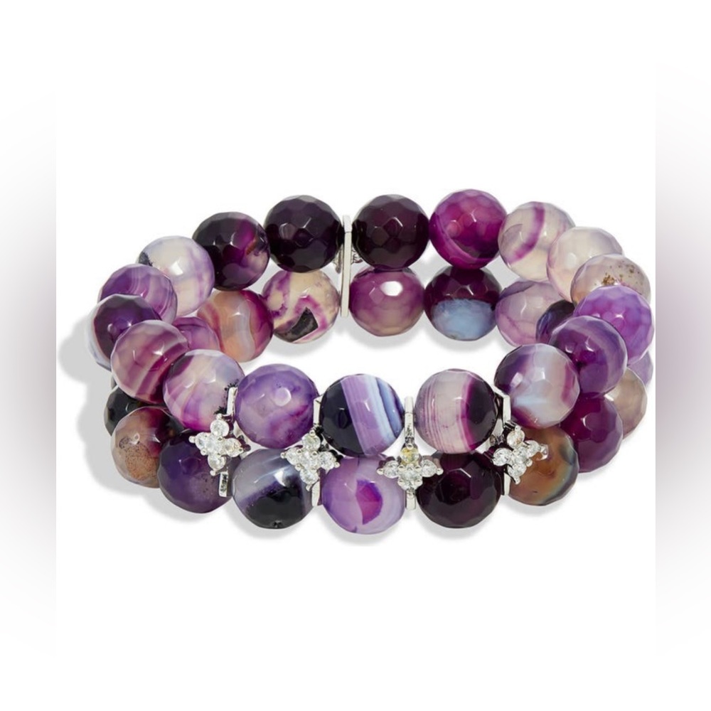 Savvy Cie Jewels Faceted Purple Agate Stretch Bracelet
